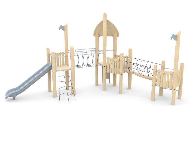 zestaw trzywieżowy z mostkiem robinia na plac zabaw
